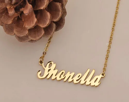 Miniatura 4 de HUAN XUN Collar personalizado con nombre de oro en plata dorada para mujer