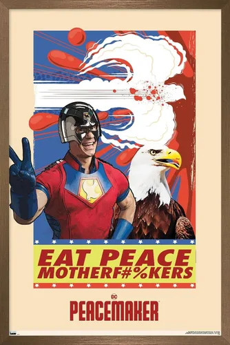 Miniatura 15 de DC Comics TV Peacemaker - Póster de pared Eat Peace, 22.4 pulgadas de largo x 14.7 pulgadas de ancho, versión enmarcada de madera de granero