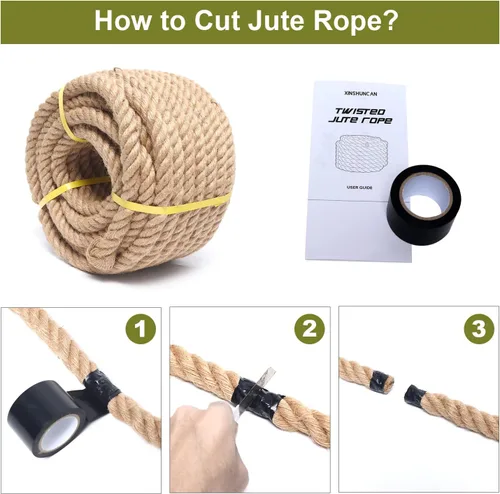 Miniatura 4 de Cuerda de yute de 1 pulgada y 25 pies, cuerda de yute resistente, cuerda de cáñamo natural, cuerda de cáñamo trenzada para manualidades, jardinería