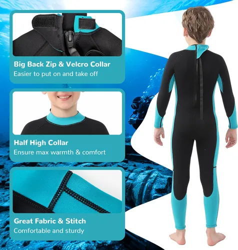 Miniatura 2 de Traje de neopreno para niños y niñas, traje húmedo de 0.118 pulgadas para niños en agua fría para natación, surf, buceo, traje de neopreno de cuerpo
