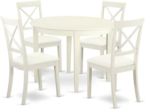 Miniatura 7 de East West Furniture BOST5-CAP-C - Juego de comedor de 5 piezas para 4 personas, incluye una mesa de cocina redonda y 4 sillas de comedor de tela