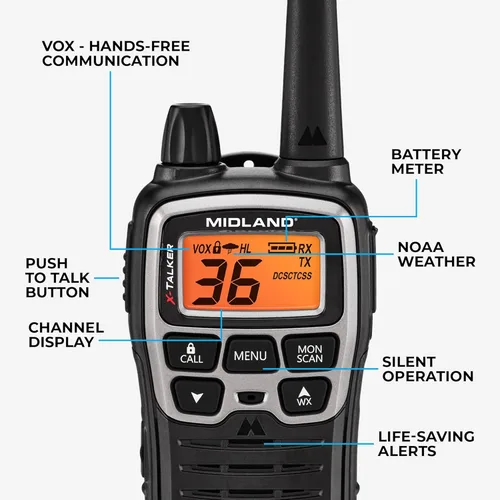 Miniatura 6 de Midland T77VP5 X-TALKER Walkie-Talkie de largo alcance FRS de dos vías para acampar, exploración al aire libre, escaneo y alerta del clima NOAA +