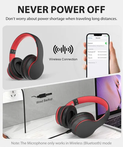 Miniatura 6 de rockpapa E7 Auriculares Inalámbricos Bluetooth Sobre la Oreja con Micrófono, Auriculares Plegables con Cable/Inalámbricos con Micrófono para Niños