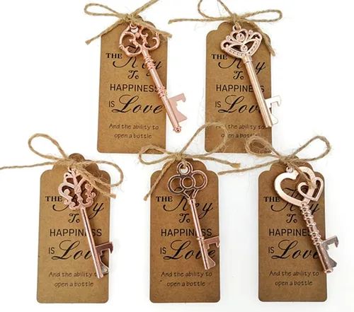 ALIMITOPIA 50 piezas de abrebotellas con llave de esqueleto, despedida de soltera, boda, fiesta, recuerdo, regalo con etiqueta de acompañante y Oro