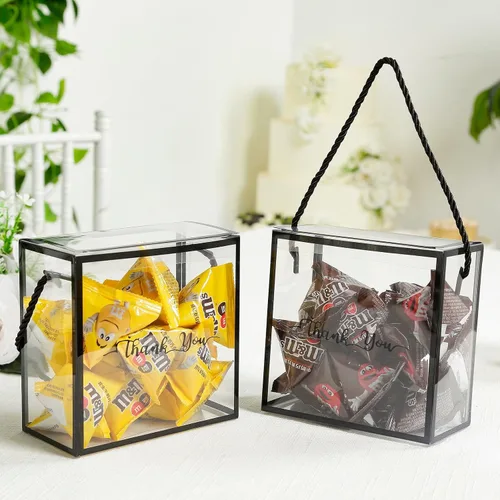 Miniatura 7 de Efavormart - Paquete de 25 cajas de regalo de PVC transparente con asas de cuerda negras e impresión de agradecimiento, cajas de regalo de dulces
