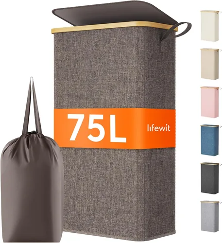Miniatura 10 de Lifewit Cesto de Ropa Sucia Doble de 120L con Tapa, Cesto Grande Dual para Ropa Sucia con Bolsas Removibles, 2 Secciones Cestos Estéticos para Ropa