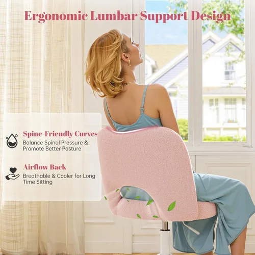 Miniatura 11 de DurayLoly Silla de Tocador con Ruedas Rosa, Linda Silla de Tocador con Respaldo, Silla de Escritorio Ultra-Suave de Felpa, Silla de Oficina Pequeña