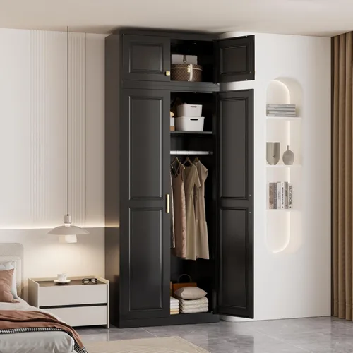 Miniatura 5 de Armario de almacenamiento de metal con puertas, armario pequeño de armario, armario de pared de almacenamiento negro, gabinetes de ropa de 15