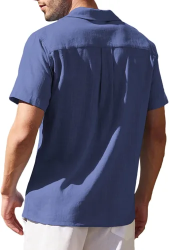 Miniatura 2 de COOFANDY Camisa de guayabera cubana de lino de manga corta con botones para hombre
