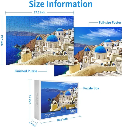 Miniatura 2 de Rompecabezas de 1000 piezas para adultos, rompecabezas del mar Egeo, Grecia, Santorini, rompecabezas de paisaje, juguete de presión reducida