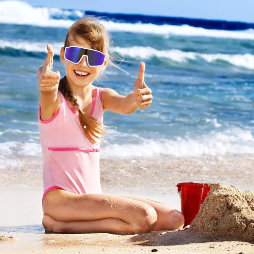 Miniatura 4 de MVPTGRS Gafas de sol deportivas para niños y niñas de 8 a 14 años, marco TR90, para béisbol, softbol, ciclismo, golf Lentes azules con montura blanca