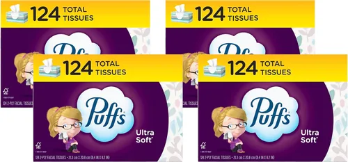 Miniatura 12 de Puffs - Pañuelos faciales ultra suaves, 1 caja de tamaño familiar, 124 pañuelos faciales por caja
