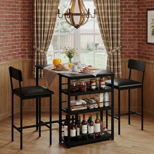GarveeHome Juego de mesa de comedor para 2, mesa de cocina de altura de mostrador con 2 taburetes de bar tapizados, mesa de comedor y sillas con