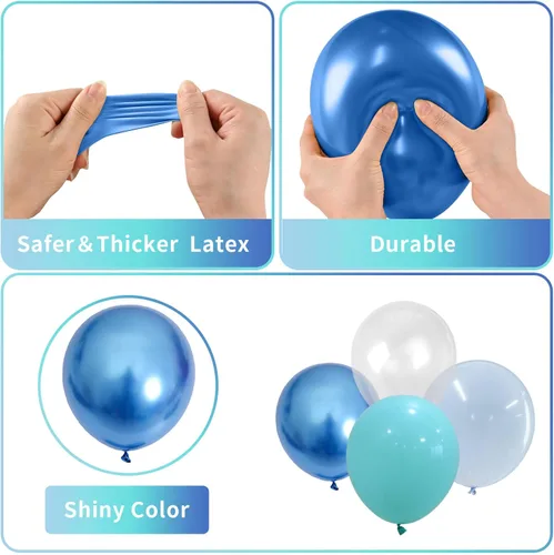 Miniatura 5 de Globos azul turquesa, 60 unidades de globos azul turquesa con globo azul metálico transparente, globos pastel azul bebé perla y turquesa