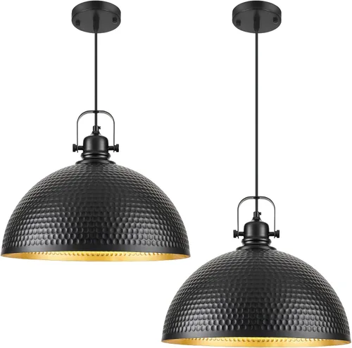 Miniatura 11 de Paquete de 1 lámpara colgante dorada de 16 pulgadas, luz colgante de cúpula grande martillada, luces colgantes industriales de granja para isla