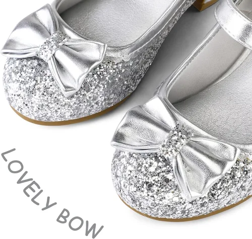 Miniatura 3 de K KomForme Mary Jane - Zapatos de vestir para niña, con purpurina de 1.5 pulgadas, tacón bajo, para boda, fiesta, princesa, zapatos para niños