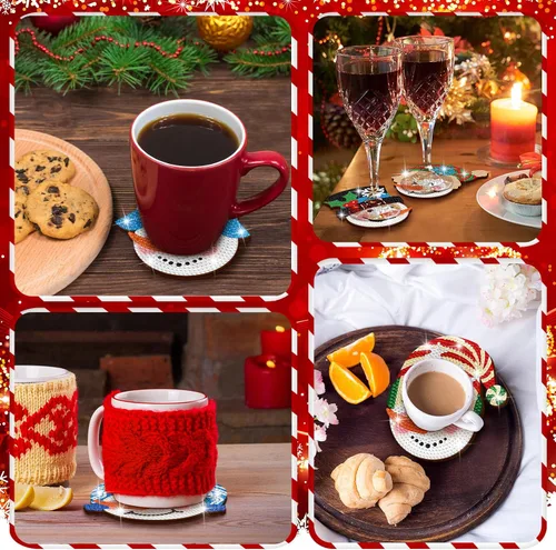 Miniatura 6 de Juego de 12 posavasos de pintura de diamantes de Navidad con soporte para arte de diamantes de Navidad en julio, para adultos, suministros de arte