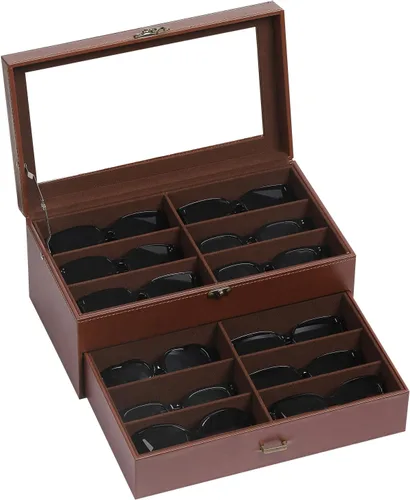 Miniatura 29 de AUTOARK AW-023 - Organizador de cuero para guardar lentes de sol, 12 piezas, color negro, AW-023