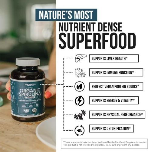Miniatura 4 de Tabletas de espirulina orgánica (360 tabletas) – Hecho con Parry® Spirulina, la mejor espirulina del mundo, mayor densidad de nutrientes –