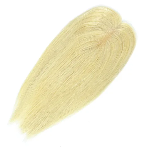 Miniatura 3 de Toppers de cabello humano con clip, sin costuras, para mujer, base de encaje para cabello picante, 12 pulgadas, rubio decolorado