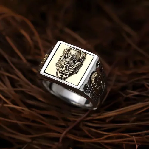 Miniatura 2 de JUNTEN Anillo de plata de ley 925 Feng Shui PIXIU para hombre, ajustable, abierto