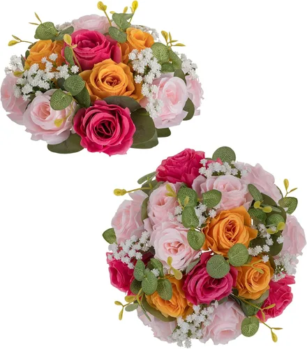 Miniatura 8 de BLOSMON Bolas de Flores Artificiales Centros de Mesa de Boda 10 Piezas Rosa Carmesí Gypsophila Flores Artificiales Piezas Centrales Decoración