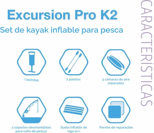 Miniatura 3 de Intex 68309EP Excursion Pro K2 Juego de kayak inflable: incluye remos de kayak de lujo de 86 pulgadas y bomba de alto rendimiento - PVC SuperTough
