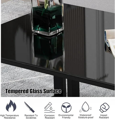 Miniatura 5 de Mesa auxiliar rectangular de mármol sintético, escritorio de vidrio templado y patas de metal, moderna mesa de té, mesa de té para sala de estar