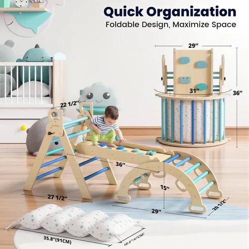 Miniatura 2 de BlueWood Pikler - Juego de triángulos plegables de madera para niños pequeños, juguetes de escalada para interiores, patio de juegos en la selva