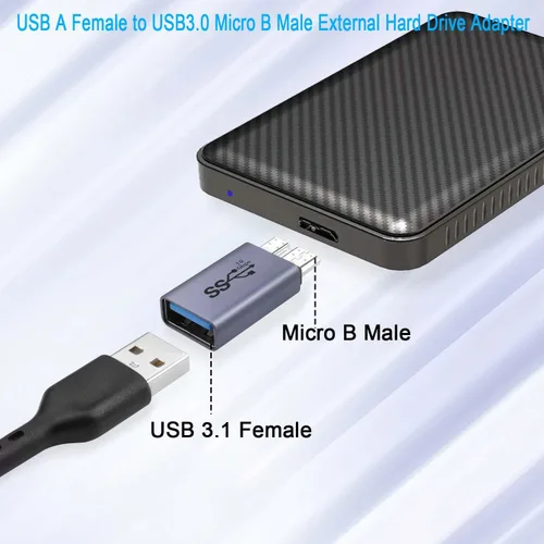 Miniatura 2 de QIANRENON Adaptador de disco duro externo USB A hembra a USB 3.0 Micro B macho de 10 Gbps USB 3.1 a Micro B convertidor de carga de datos