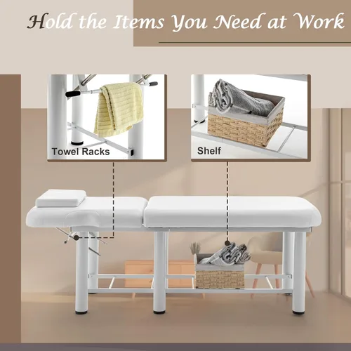 Miniatura 5 de Hohuqeri Cama de masaje profesional de 73 pulgadas, mesa de tratamiento de terapia física estacionaria, cama de salón con reposacabezas extraíble