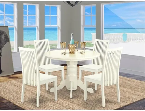 Miniatura 2 de East West Furniture SHIP3-LWH-W - Juego de comedor de 3 piezas para espacios pequeños que contiene una mesa de cocina redonda con pedestal y 2