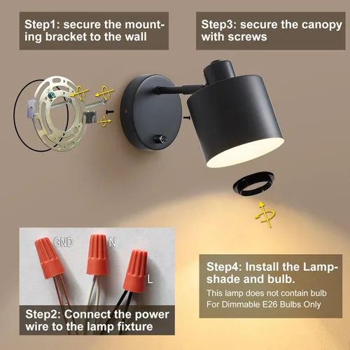 Miniatura 6 de LIGHTESS Aplique de pared con interruptor, apliques de pared de granja con atenuador de encendido y apagado, luces de pared industriales negras