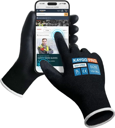 Miniatura 68 de KAYGO KG11PB - Guantes de seguridad con revestimiento delgado de poliuretano, tejido sin costuras, agarre suave en palma y dedos, para trabajo Verde