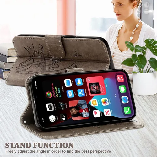 Miniatura 7 de Funda para iPhone 13/13 Mini/13 Pro/13 Pro Max, funda de cuero tipo cartera tipo libro con tapa y soporte para tarjeta y cierre magnético a prueba