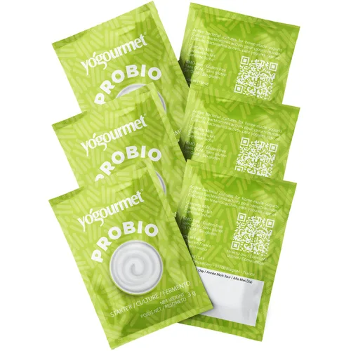 Yogourmet Iniciador de yogur con probióticos (6 sobres = 6 cuartos de galón de yogur) - Haz yogur en casa - Cultivo básico - Todo natural, sin