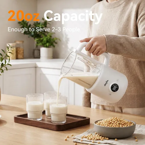 Miniatura 5 de Licuadora automática de leche de nueces, 20 onzas, máquina casera de leche de soja para leche de origen vegetal, coco, avena, almendras, bebidas