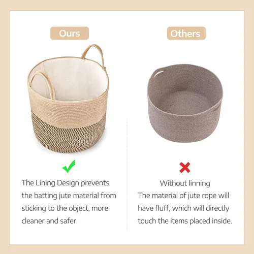 Miniatura 8 de Mkono - Canasta de almacenamiento tejida, canasta decorativa de cuerda con cuentas de madera para mantas, juguetes, ropa, zapatos, organizador