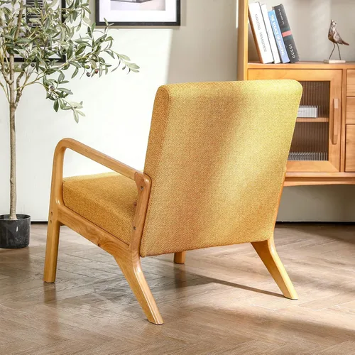 Miniatura 8 de ELUCHANG Silla decorativa moderna Mid-Century tapizada de tela de lino de primera calidad con patas de marco de madera, cómodas sillas de sala