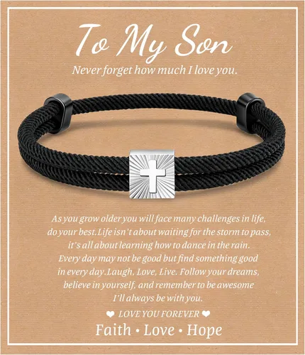 Miniatura 7 de MEALGUET Relleno de cesta de Pascua para niños: pulseras ajustables de cruz de fe de cuerda negra para niños de 6, 8, 10, 12, 14, 16 años