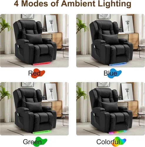 Miniatura 7 de DRMBOOK Silla Reclinable Eléctrica, Sofá Reclinable Eléctrico Wall Hugger con Masaje y Calor, Asiento de Teatro Sobrerelleno con Puerto