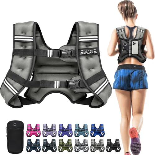 Miniatura 27 de BAGAIL Chaleco con peso de 5, 8, 10, 12, 15, 20, 25, 30 lbs, para caminar y perder peso, reflectante, con bolsa para teléfono, para mujeres y Negro