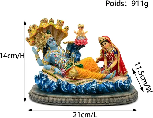 Miniatura 5 de BangBangDa Estatua de Dios hindú Vishnu Lakshmi – 8.3 pulgadas de largo, ídolo indio Vishnu Laxmi Murti, regalo para cumpleaños familiar indio