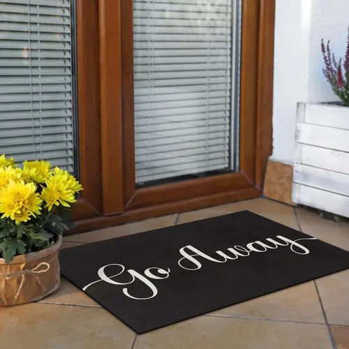Miniatura 6 de Arttown Tapete para puerta con texto en inglés «Go Away», de 17 x 30 pulgadas, divertido tapete de bienvenida negro decorativo para el hogar, parte