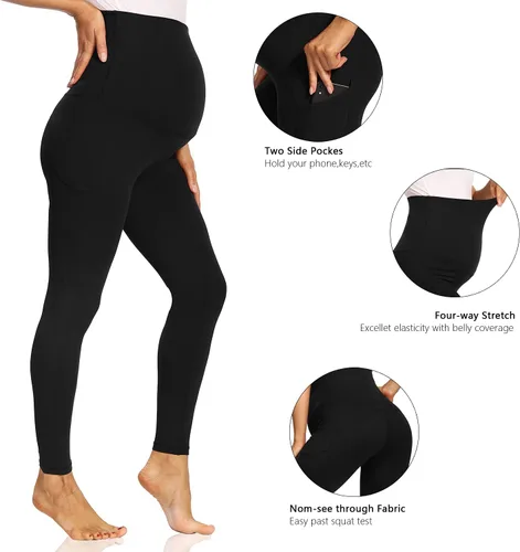 Miniatura 4 de V VOCNI Leggings de maternidad con bolsillos para mujer, leggings de yoga sobre el vientre, no se transparentan, pantalones de entrenamiento