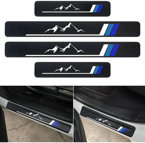 Miniatura 5 de 4 calcomanías protectoras de fibra de carbono para umbral de puertas de automóvil – Protector de entrada de puerta delantera/trasera compatible
