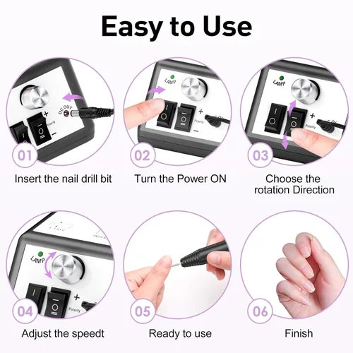 Miniatura 6 de JIASHENG Taladro de uñas profesional, 20000 rpm, máquina de taladro eléctrico de uñas, lima de uñas electrónica, para uñas acrílicas, uñas de gel