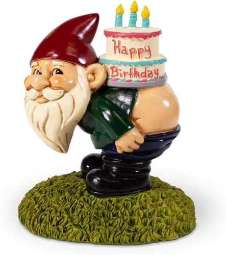 Gnomo de Jardín de Pastel de Feliz Cumpleaños de 8' Adorno Divertido para el Césped para Celebraciones Decoración de Patio de Resina Duradera Regalo