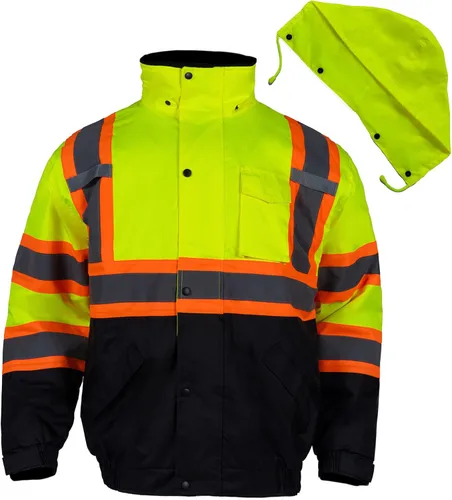 Miniatura 7 de FONIRRA Chaqueta de alta visibilidad para hombre, impermeable, reflectante, con capucha, de alta visibilidad, para el invierno, abrigo de seguridad