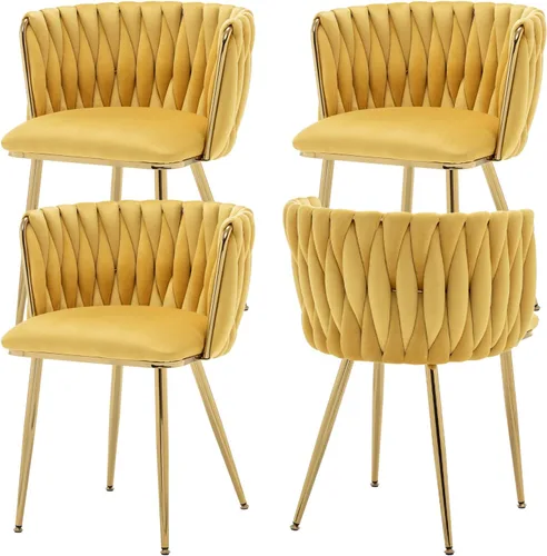 Miniatura 27 de ECHINGLE Juego de 2 sillas de comedor de terciopelo, modernas sillas de comedor tejidas tapizadas con patas de metal dorado, sillas decorativas
